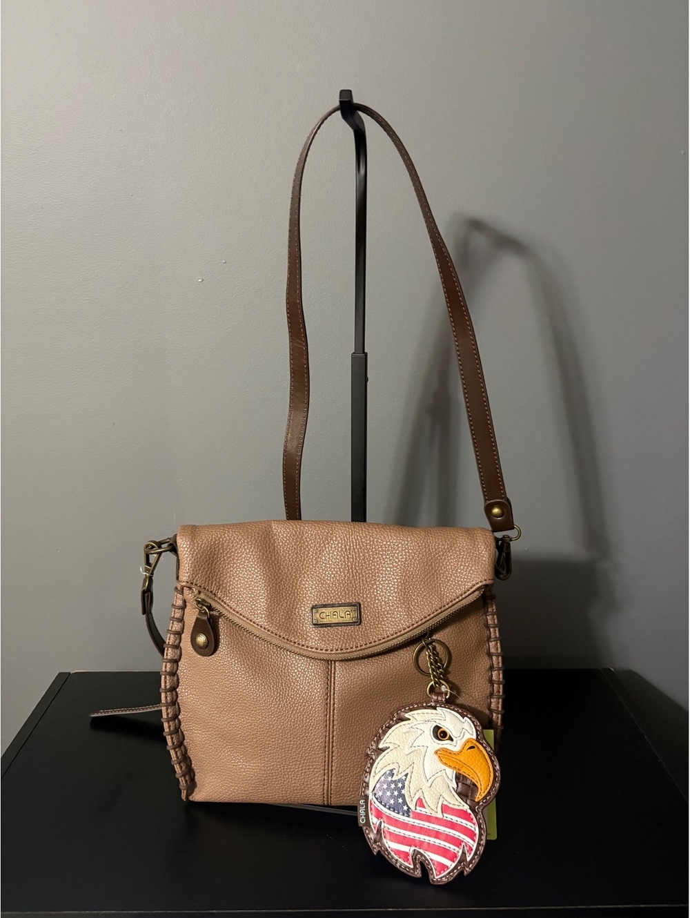 NWT Chala Leather Foldover Crossbody Bag w/ Patriotic Eagle Bag Charm